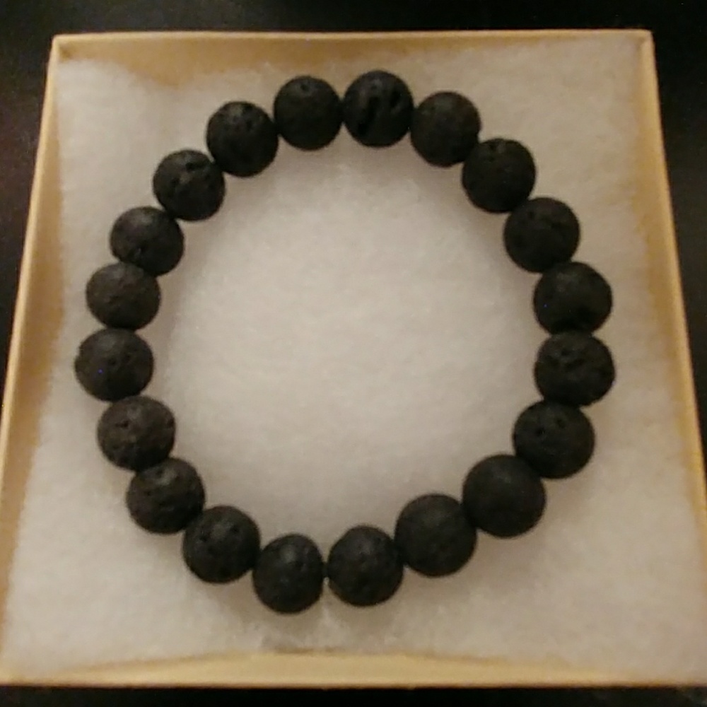 Midnight Black Lava Rock Stone Bracelet - Picture 4 of 8